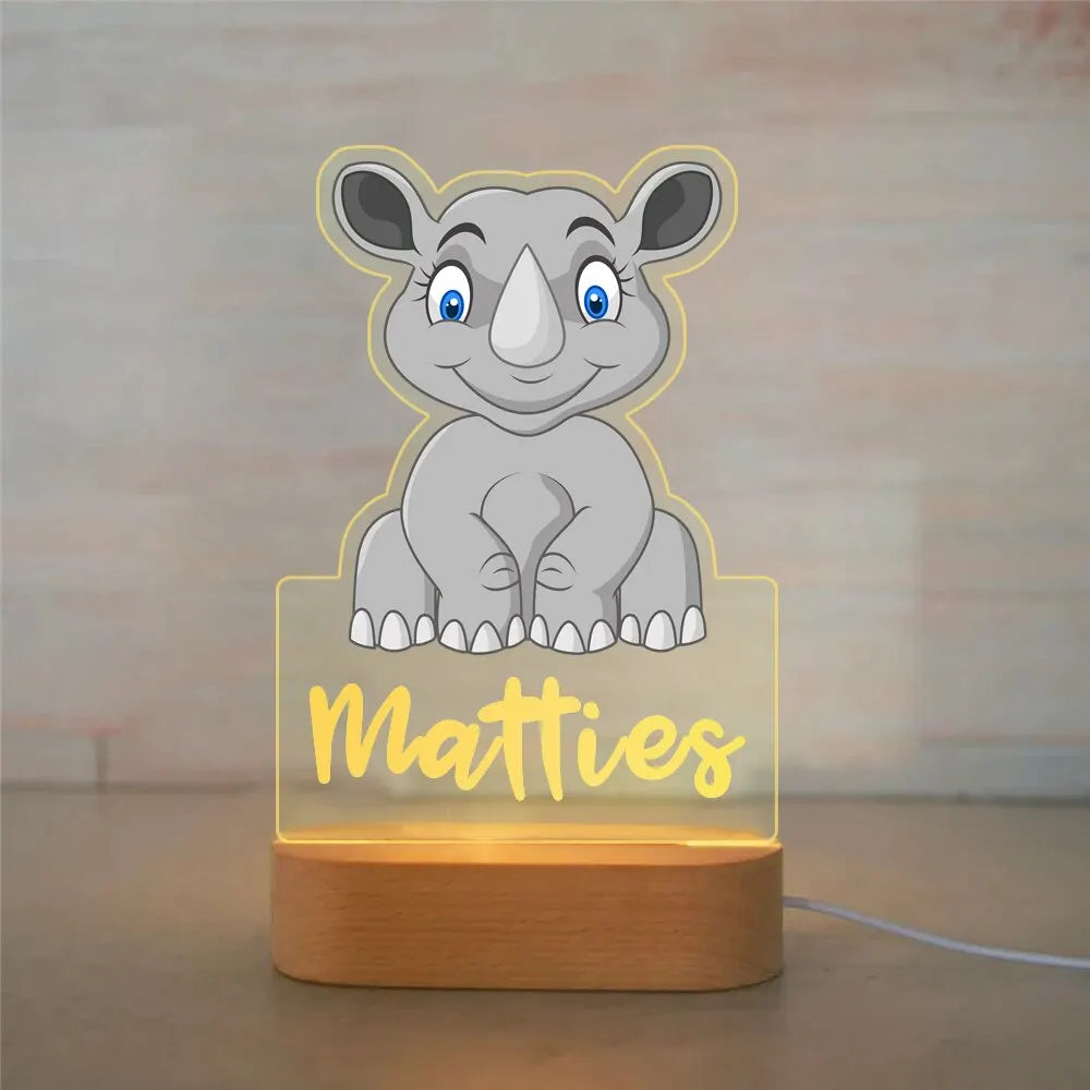 Veilleuse personnalisée avec Nom d'Animal pour Enfant