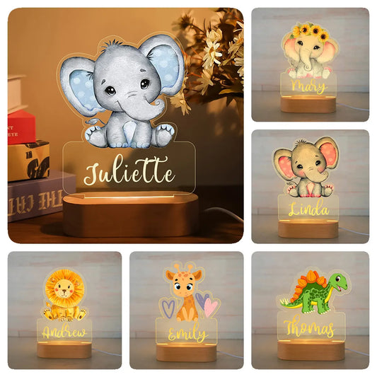 Veilleuse personnalisée avec Nom d'Animal pour Enfant