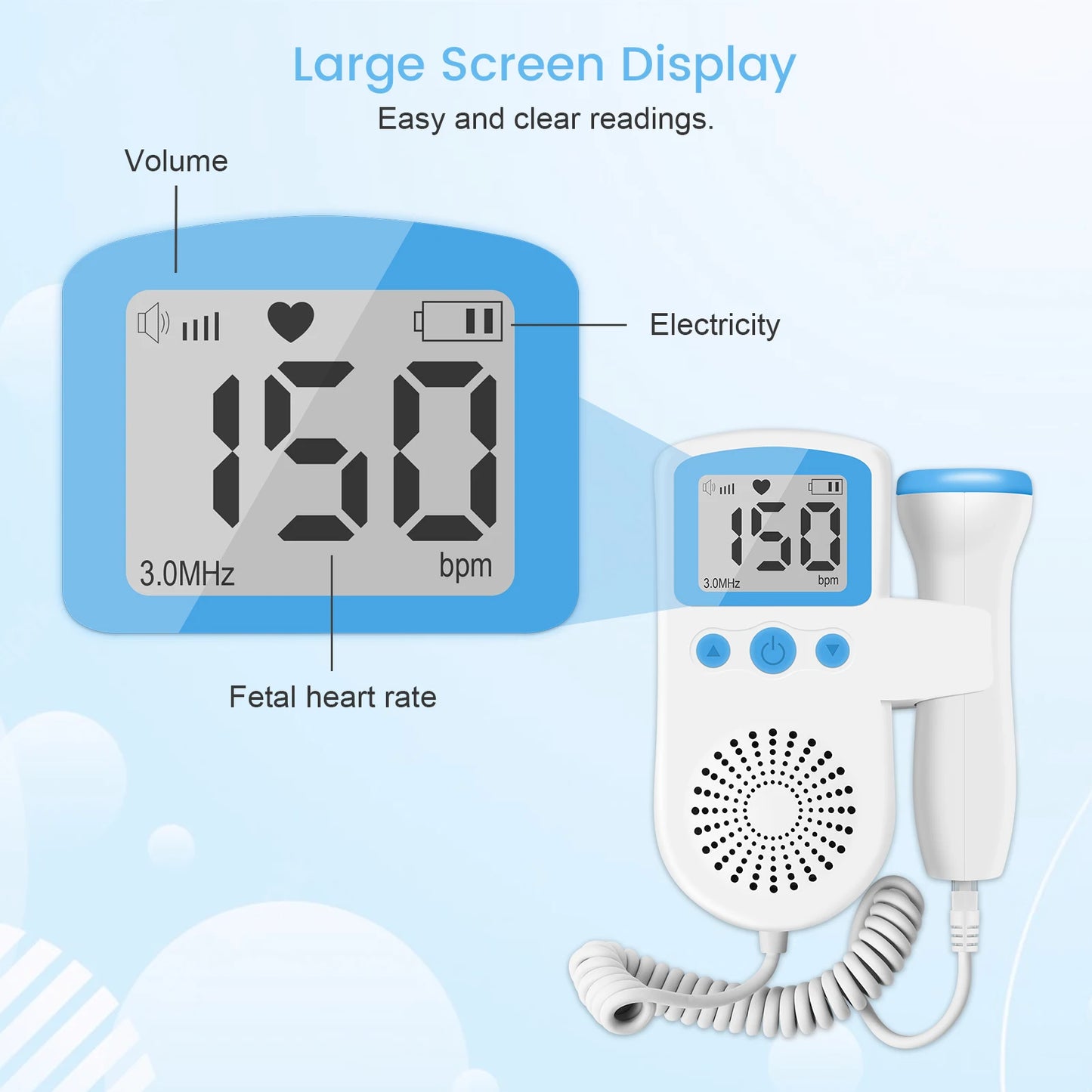 Stéthoscope Doppler fœtal avec écran LCD 3MHz